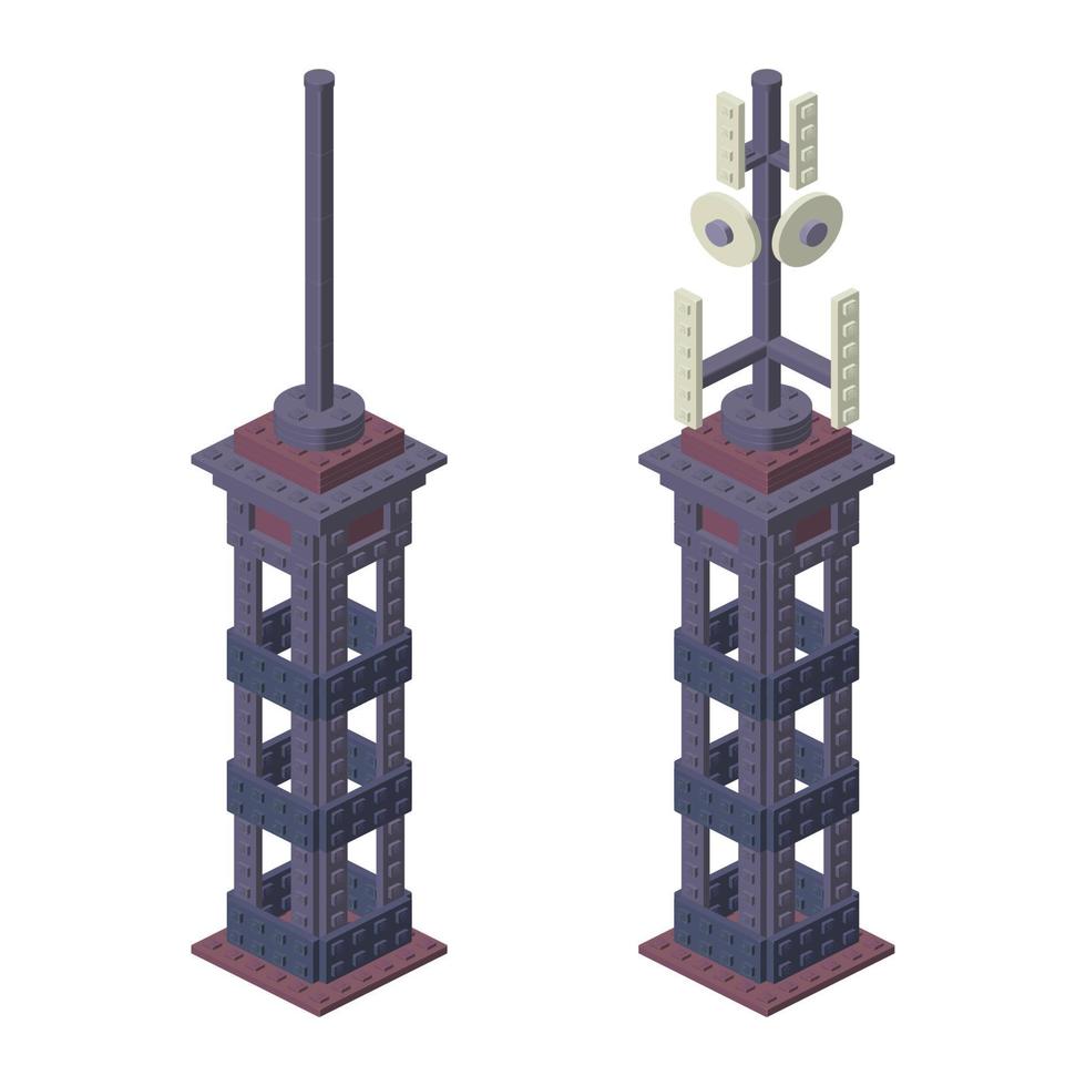 isometrische mobiel communicatie toren Aan wit. vector illustratie