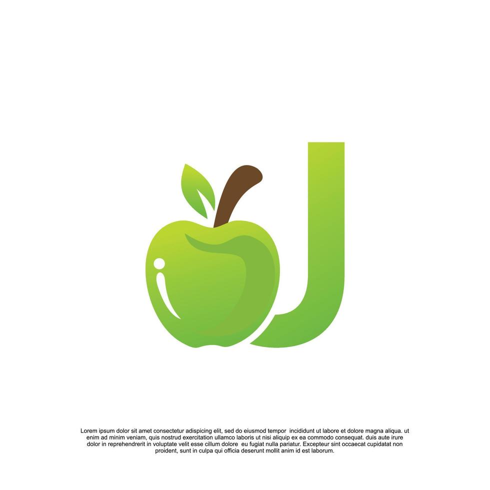 brief j logo ontwerp met fruit sjabloon vers logo premie vector
