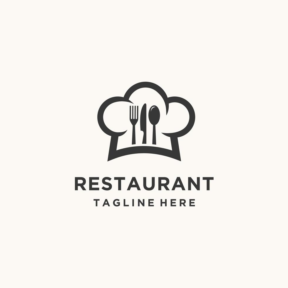 voedsel chef koken, hoed met vork lepel mes keuken restaurant cafe logo ontwerp icoon vector sjabloon