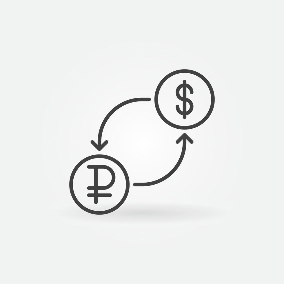 dollar naar roebel vector valuta uitwisseling concept schets icoon