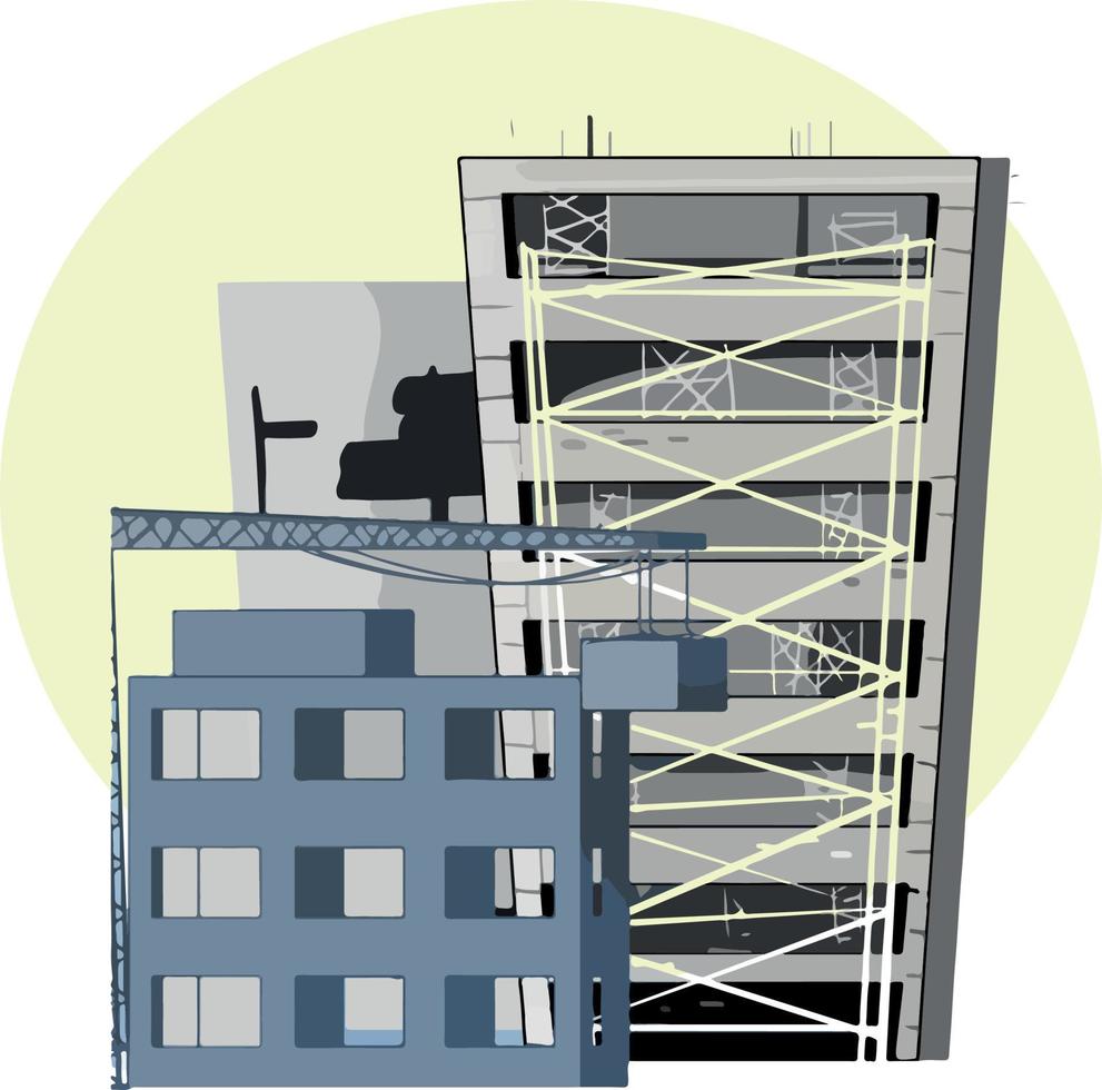 gebouw bouw met kraan tekenfilm vector