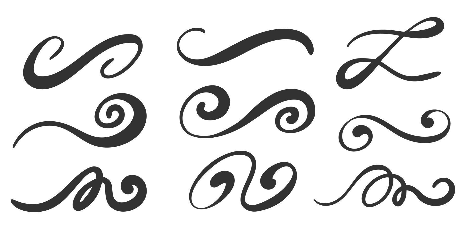 sierletters duikt en zwiept schoonschrift tekens. onderstreept hand- getrokken slagen. vector symbolen set.