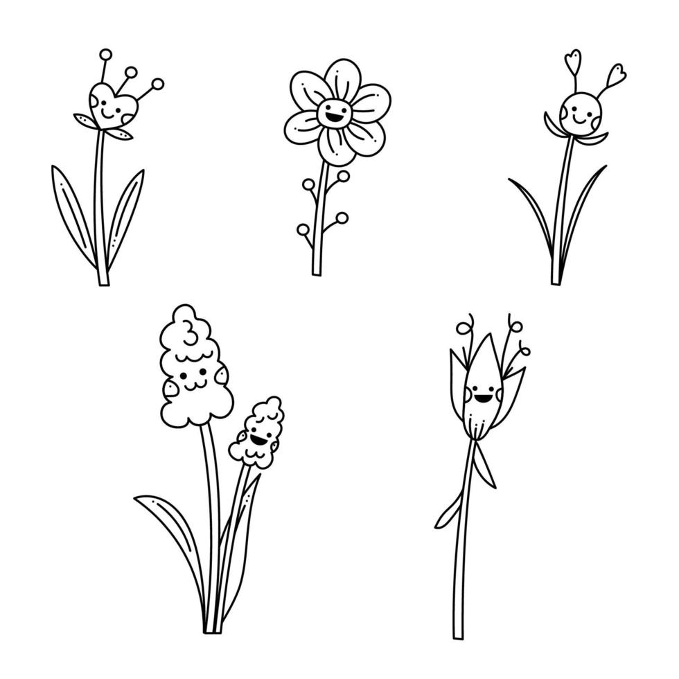 reeks met 5 bloemen tekens tekening abstract. hand- getrokken schets vector illustratie.