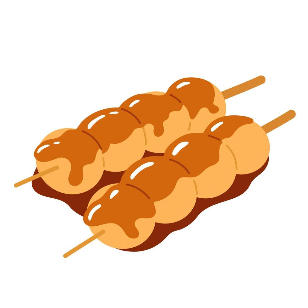 tekening Aziatisch voedsel mitarashi dango vector