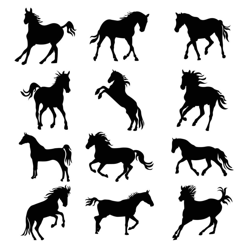 reeks van paarden silhouet vector illustratie