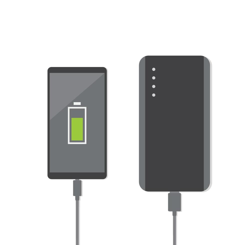 opladen slim telefoons met een macht bank vector