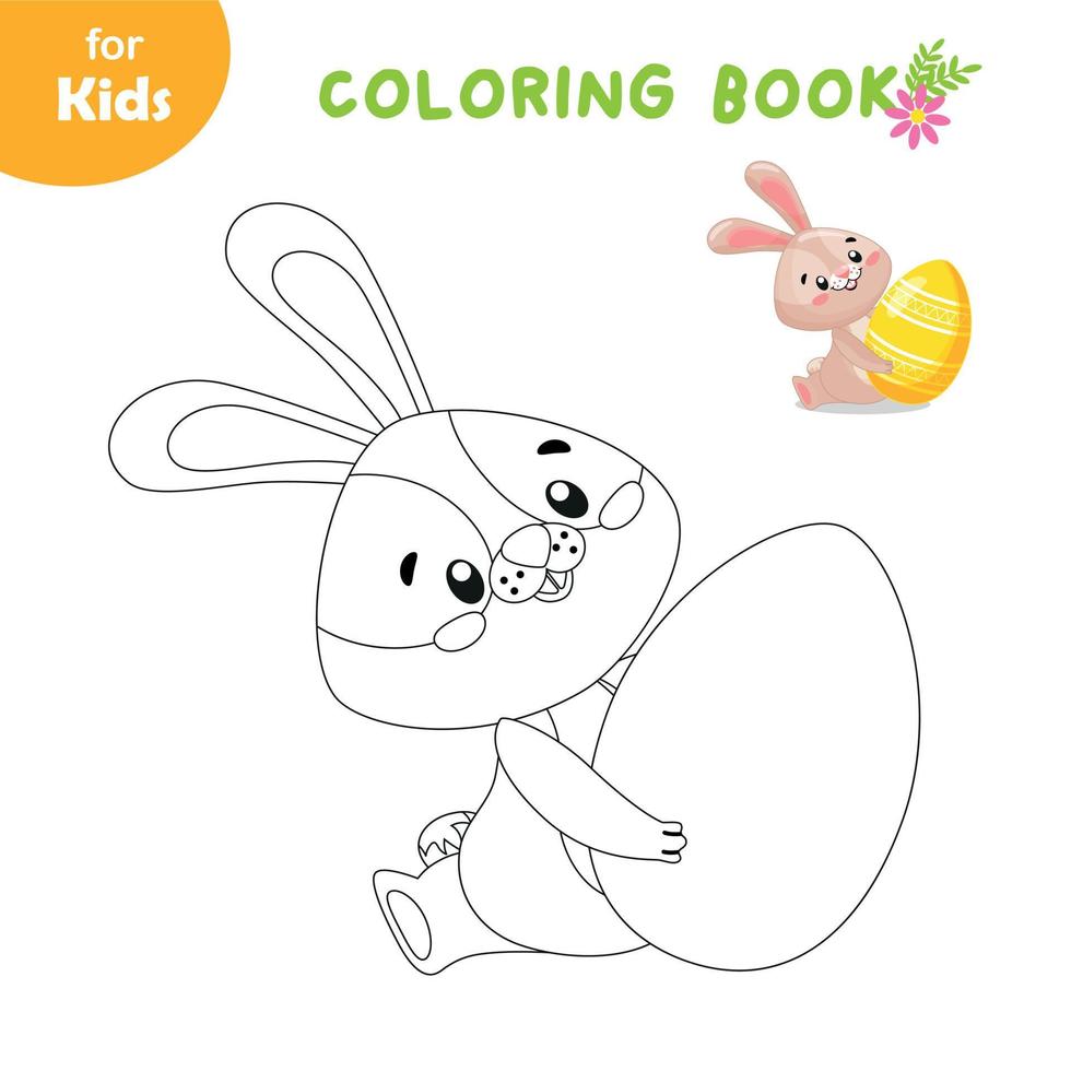 kleur en Speel. Pasen konijn met een ei in zijn handen. gemakkelijk kleur boek voor kinderen, school- voorbereiding, aan het leren, amusement. de ontwikkeling van prima motor vaardigheden. puzzel, werkboek, werkboek vector