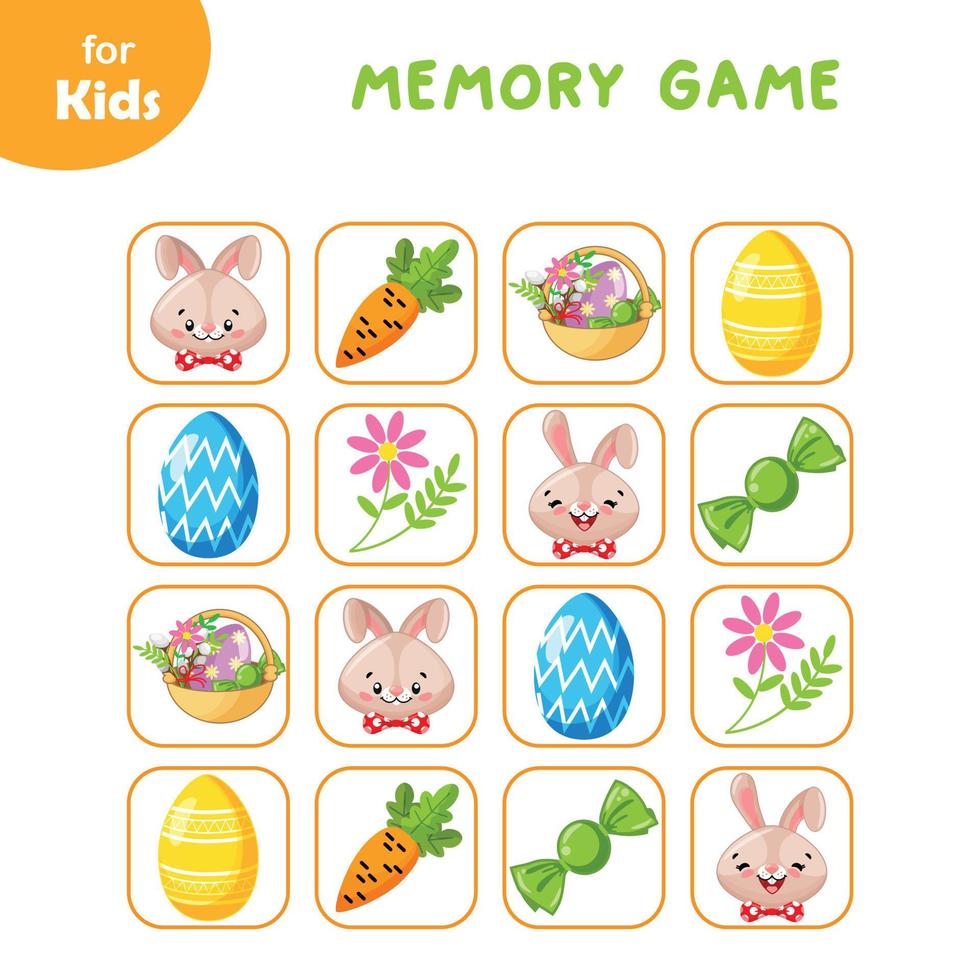 een serie van minigames voor kinderen. geheugen spel. herhaling allemaal afbeeldingen. interessant puzzels en mini spellen voor kinderen Aan de thema van Pasen. peuter- onderwijs werkboek vector