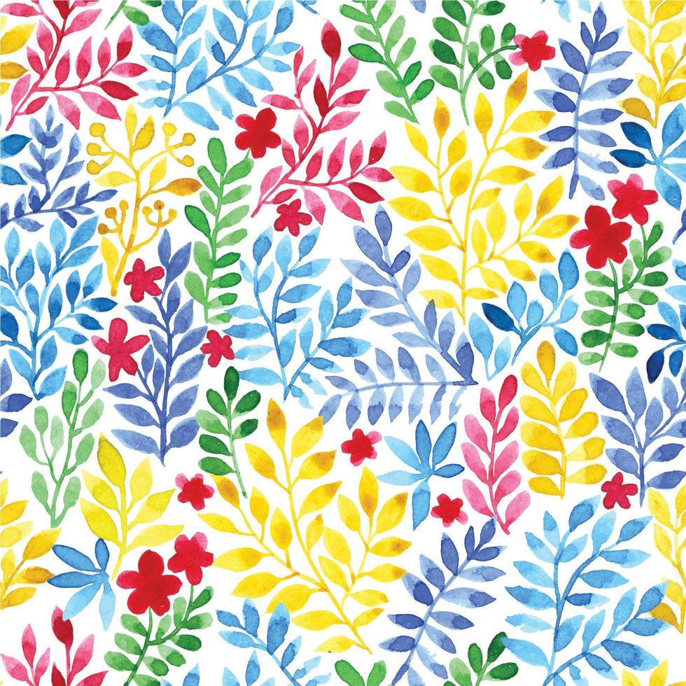waterverf naadloos patroon met abstract gekleurde bladeren en bloemen, takken van helder bloemen. klein afdrukken Aan wit achtergrond vector