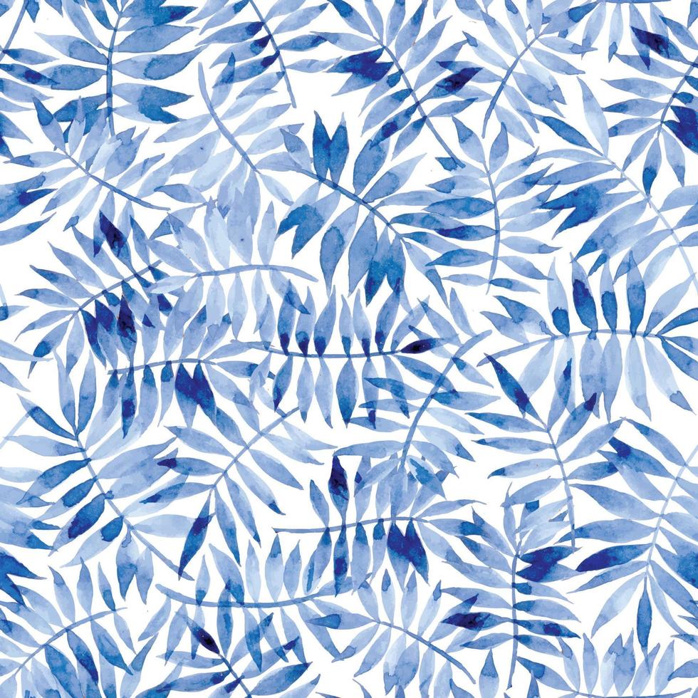 waterverf naadloos patroon met tropisch palm bladeren. abstract afdrukken met blauw bladeren Aan wit achtergrond vector