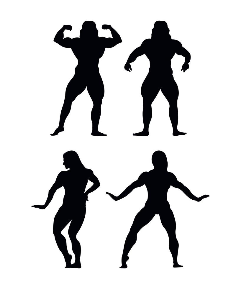 zwarte silhouetten van vrouwelijke bodybuilders vector