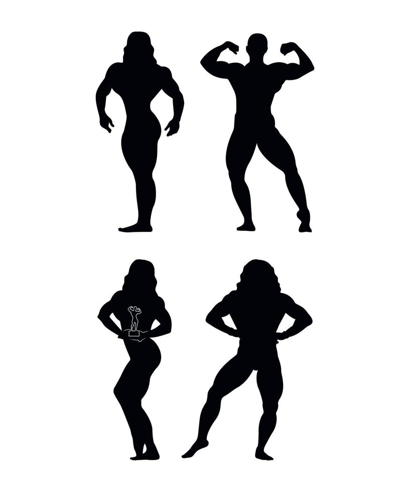 zwarte silhouetten van vrouwelijke bodybuilders vector