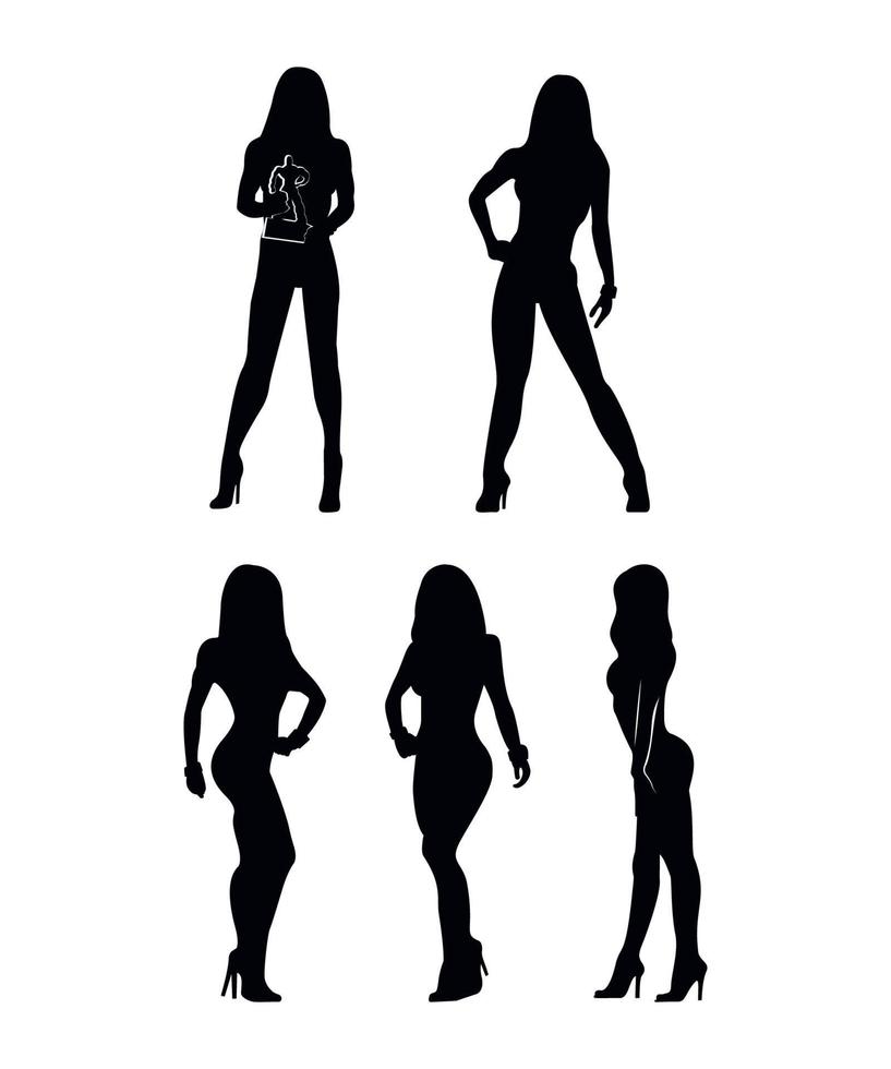 zwarte silhouetten van vrouwelijke bodybuilders vector