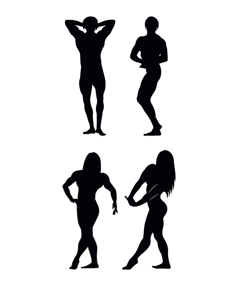 zwarte silhouetten van vrouwelijke bodybuilders vector