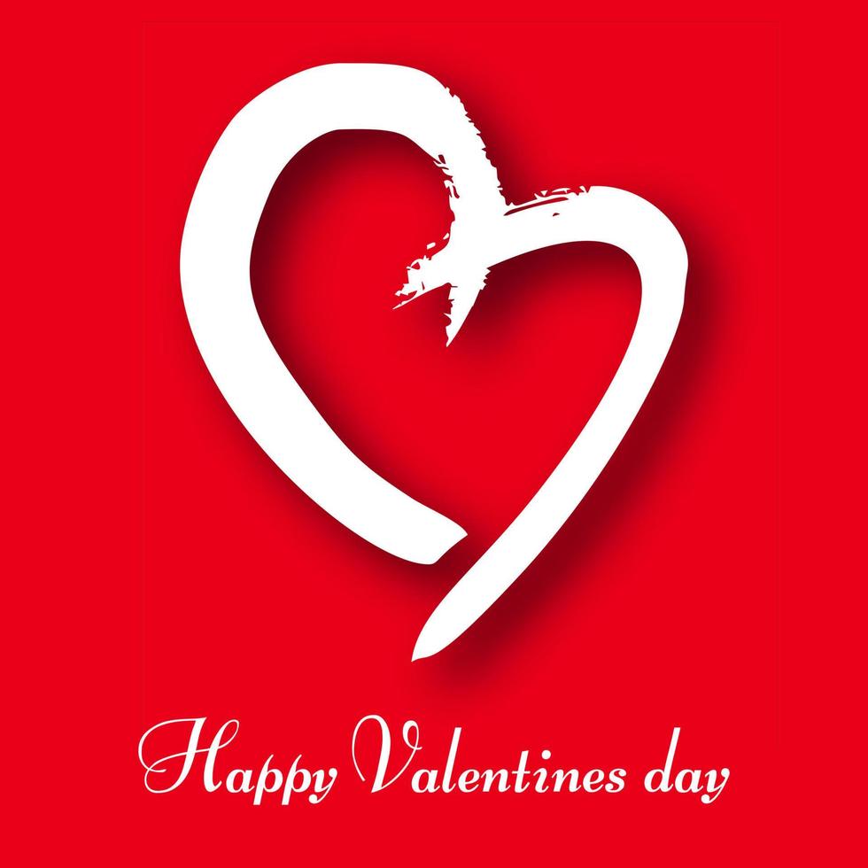 hand- getrokken hart Aan rood achtergrond. wit grunge tekening hart met schaduw. romantisch liefde symbool. vector illustratie.