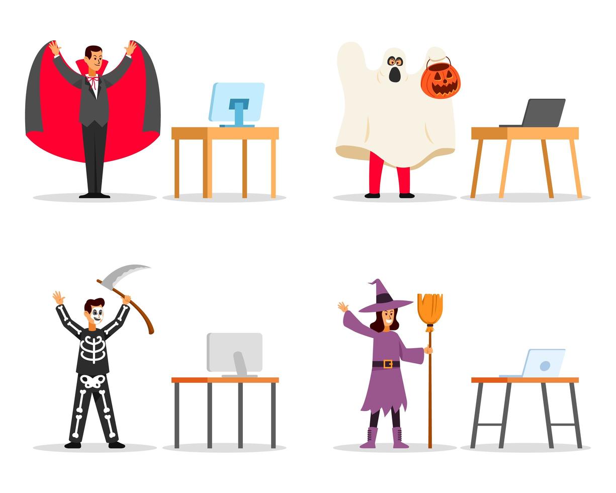 feest vanuit huis in Halloween-avond vector