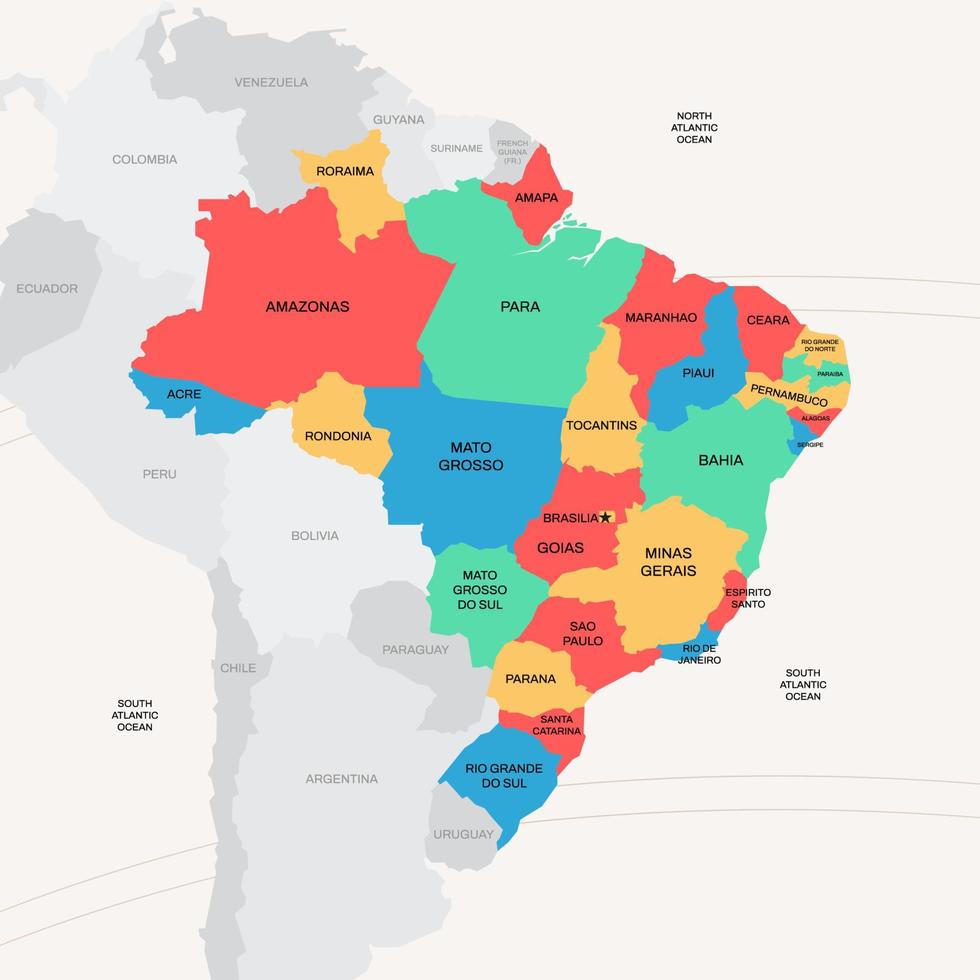 Brazilië land kaart met stad namen vector