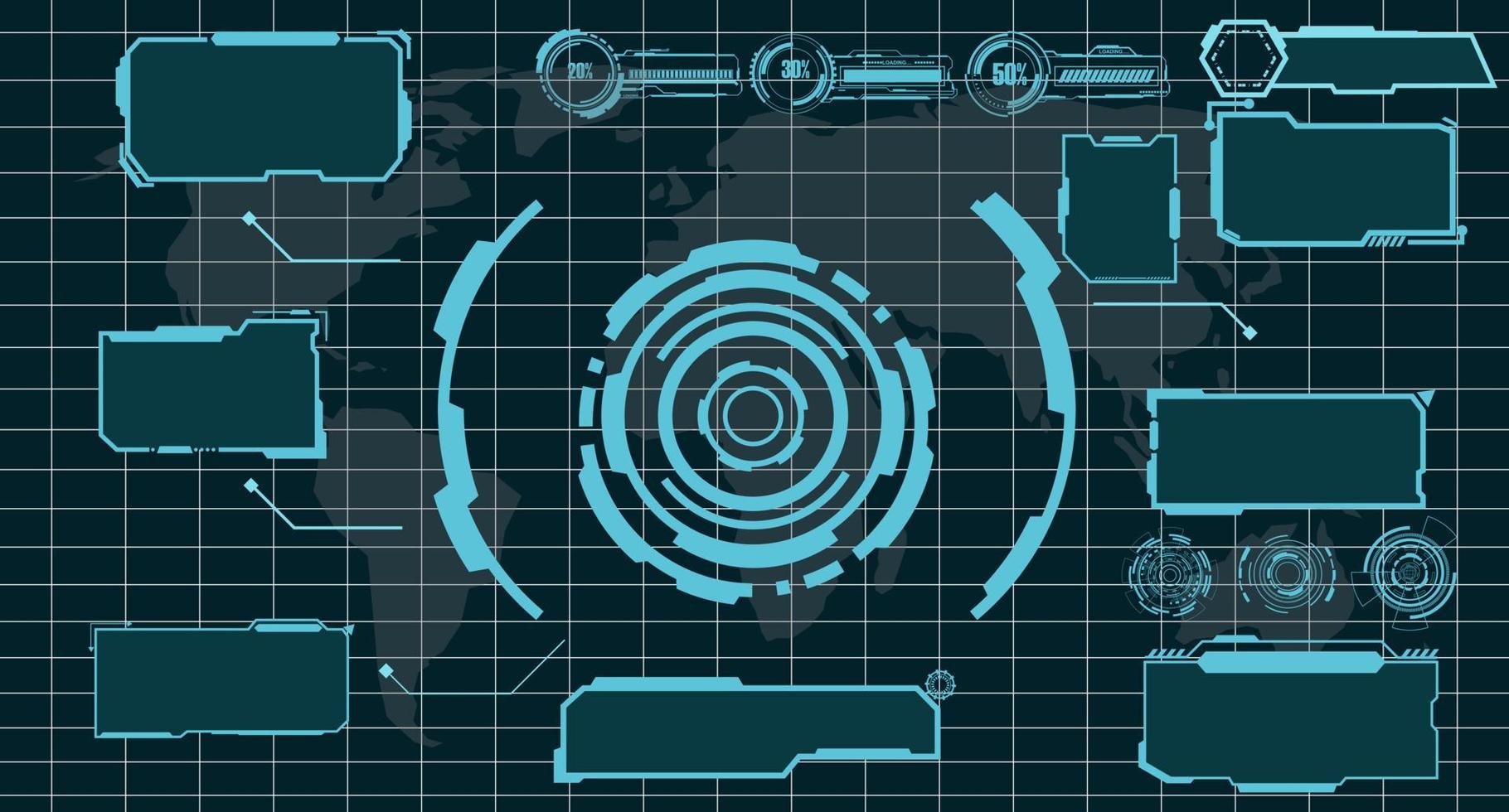 digitaal koppel hud elementen reeks pak. gebruiker koppel, kader schermen. toelichtingen titels, fui cirkel set, bezig met laden bars. dashboard realiteit technologie scherm. vector