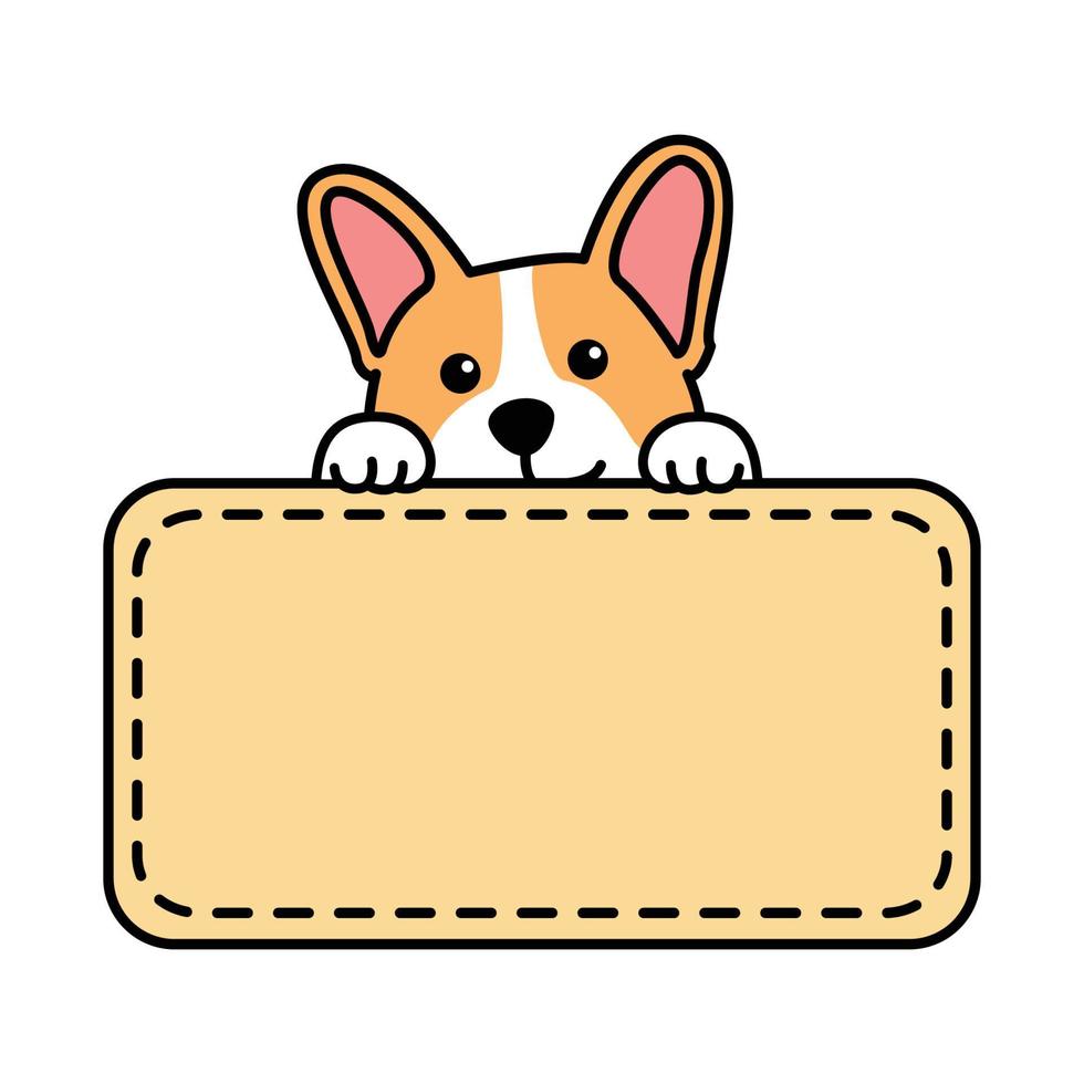 schattig corgi hond met kader grens sjabloon tekenfilm, vector illustratie