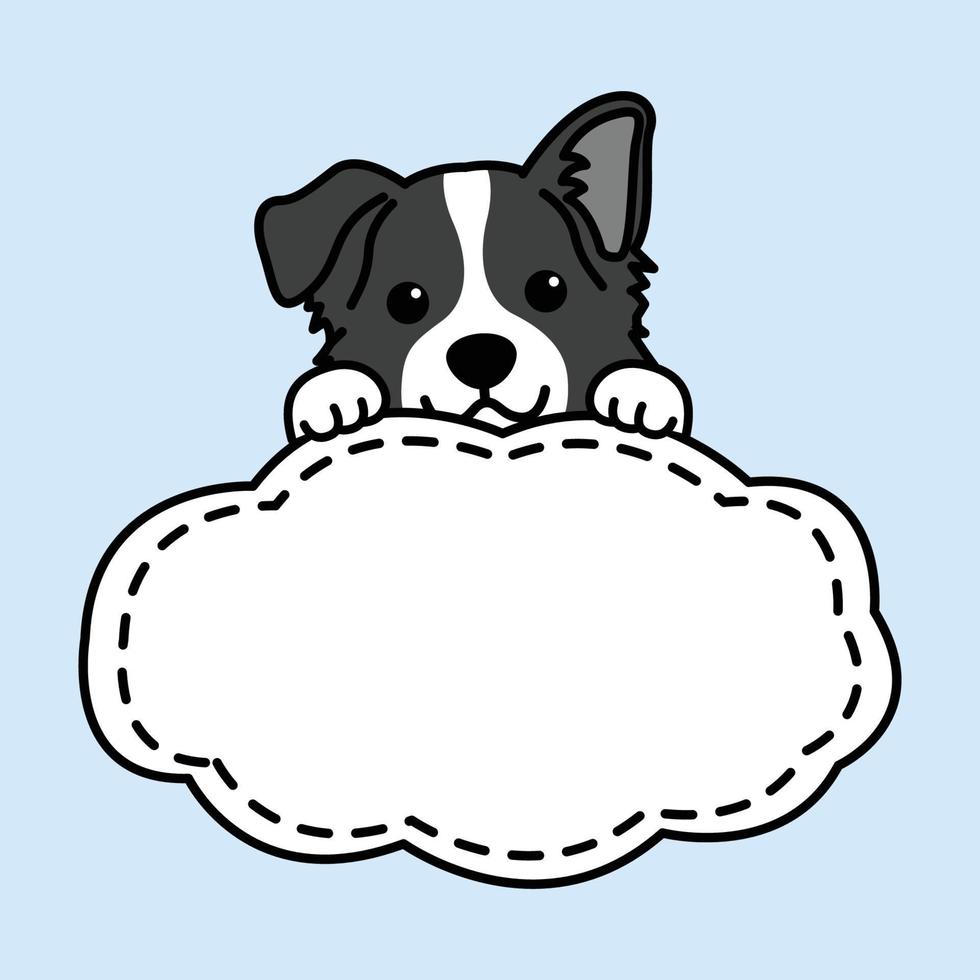 schattig grens collie hond met kader grens sjabloon tekenfilm, vector illustratie