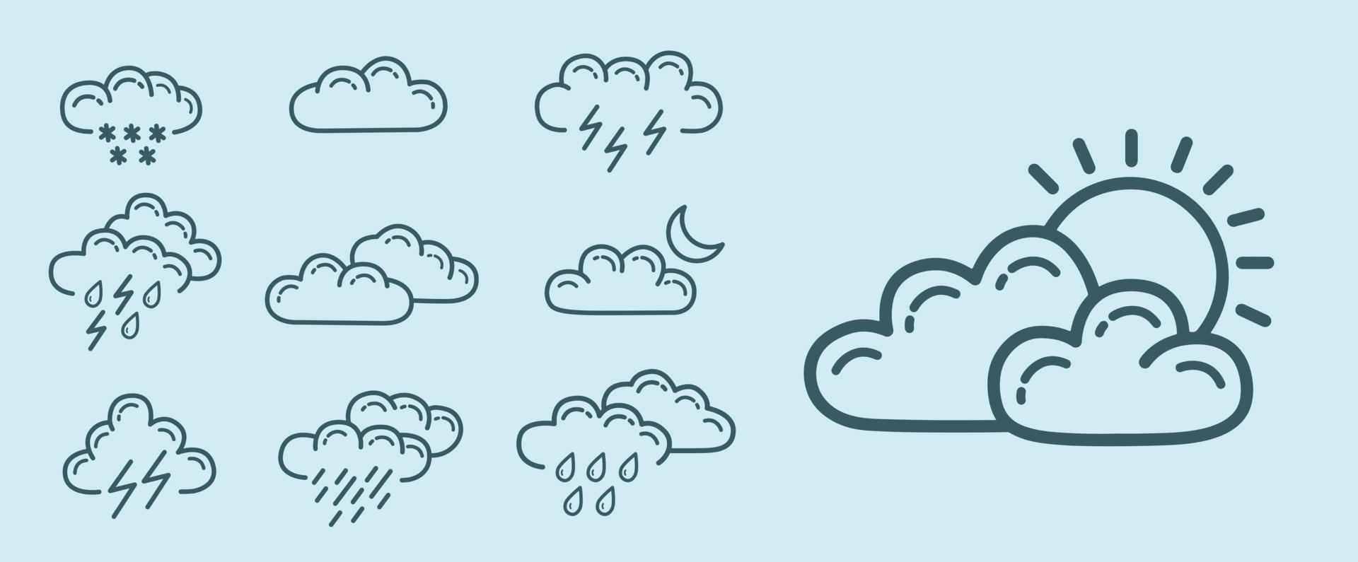 weer pictogrammen, meteorologie. lucht staat voorspelling. vector illustratie