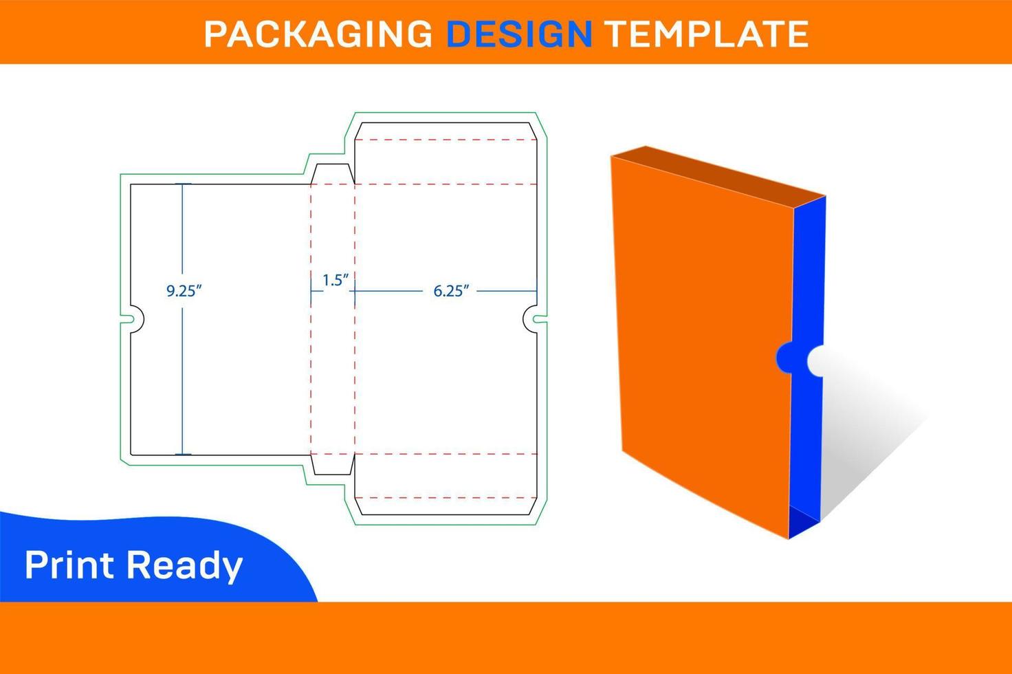 kant Open boek doos 9 X 6 X 1.5 duim, boek Hoes doos dieline sjabloon en 3d doos vector