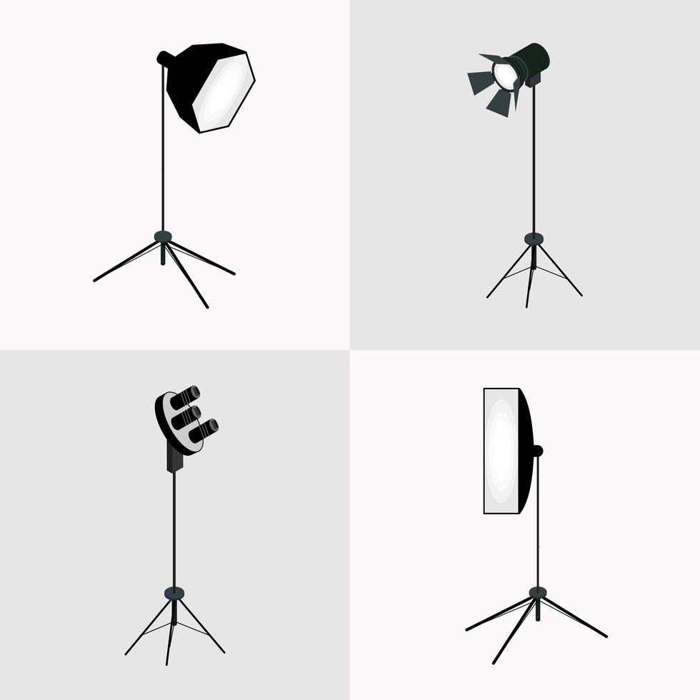 vector fotograaf studio verlichtingsapparatuur icon set.