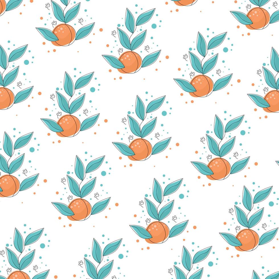 oranje fruit achtergrond patroon met bladerrijk wijnstokken vector