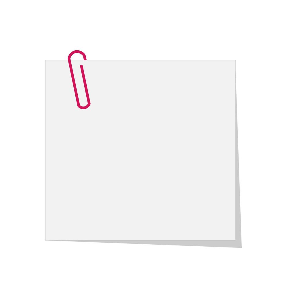 roze paperclip met realistisch blanco wit Notitie papier. voor kantoor bedrijf concept, memo, notitieboekje ruimte toevoegen meer tekst. vector illustratie vlak ontwerp geïsoleerd Aan wit achtergrond.