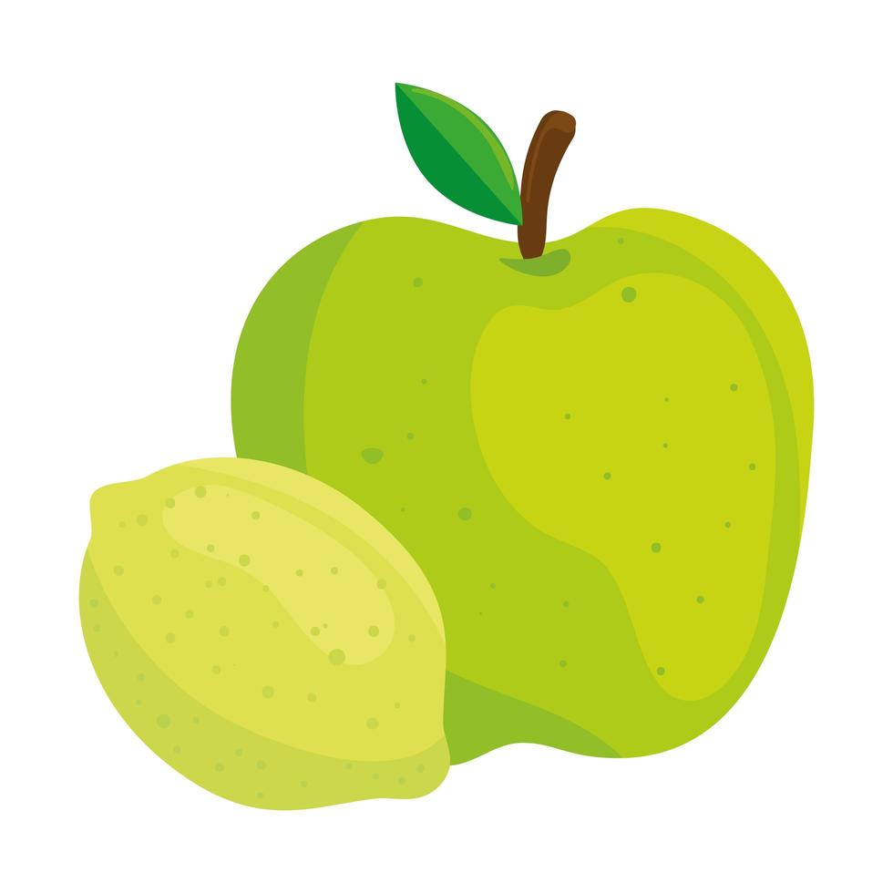 vers fruit, citroen en groene appel, op witte achtergrond vector