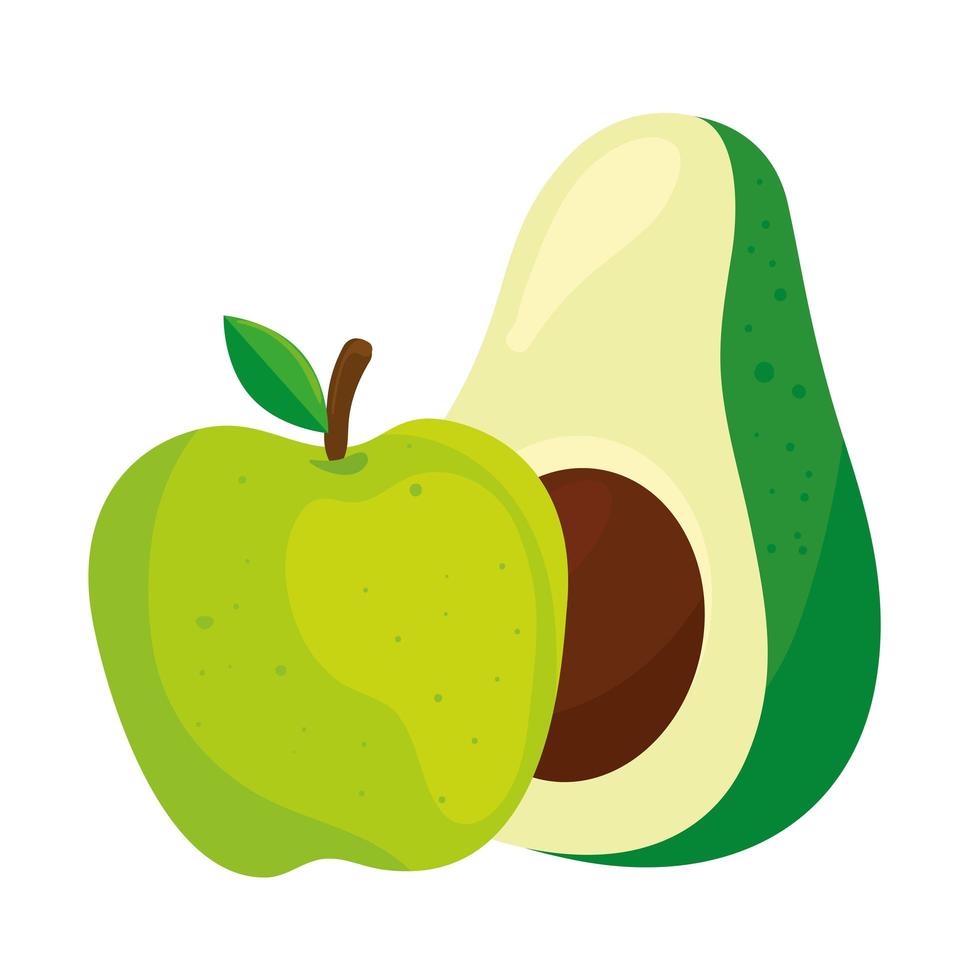 vers fruit en groente, appelgroen en avocado, op witte achtergrond vector