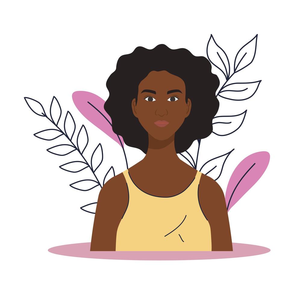 zwarte vrouw cartoon met bladeren vector design