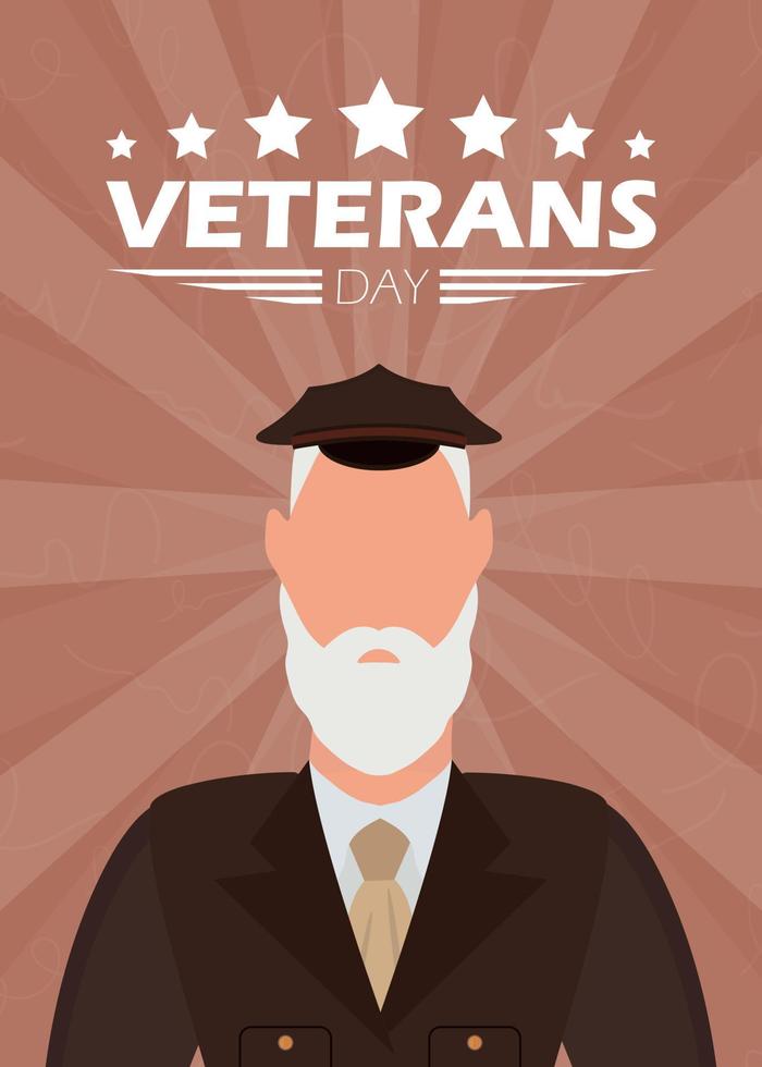 veteranen dag spandoek. een ouderen veteraan in leger uniform. vector illustratie.