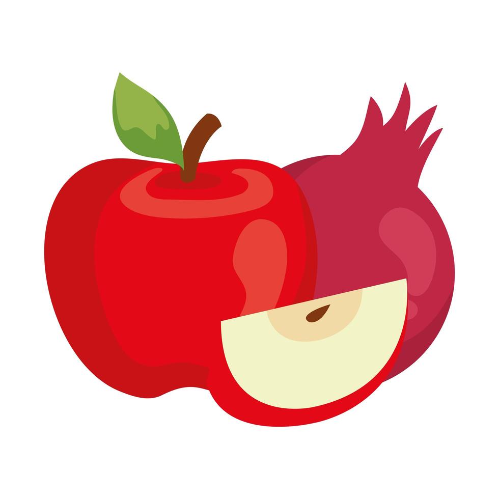 rijpe granaatappel met appels, op witte achtergrond vector