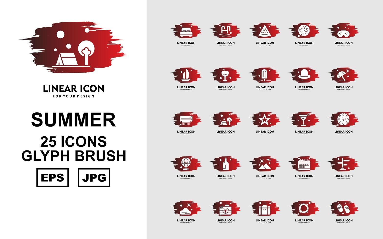 25 premium zomer ii glyph brush icon pack vector