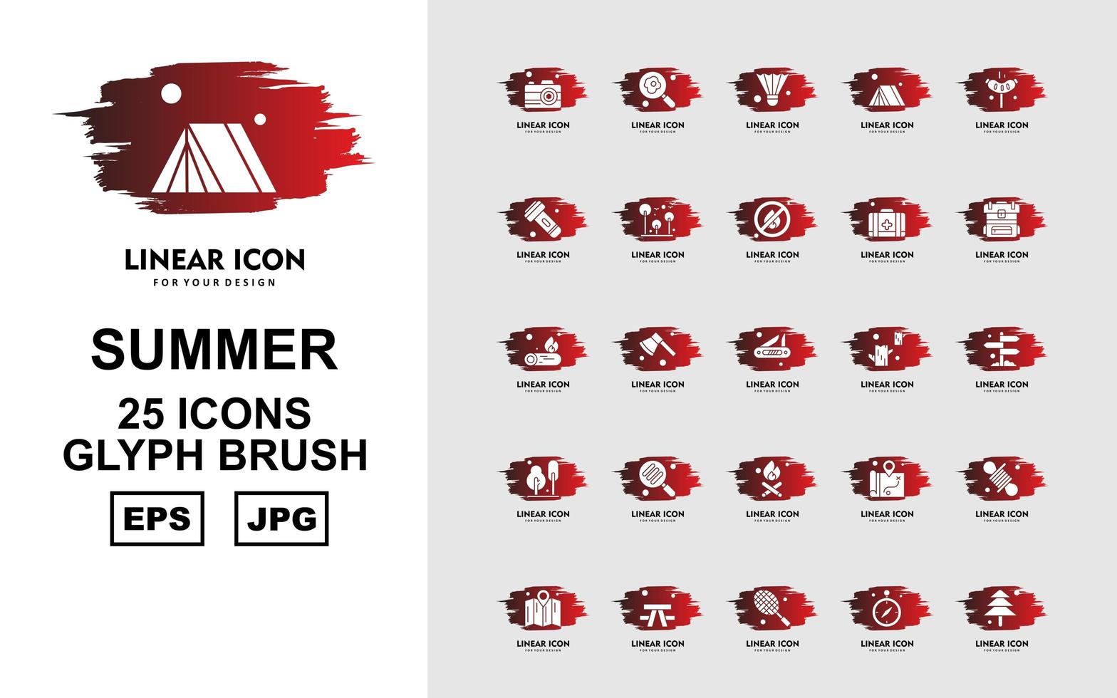 25 premium zomer glyph brush icon pack vector