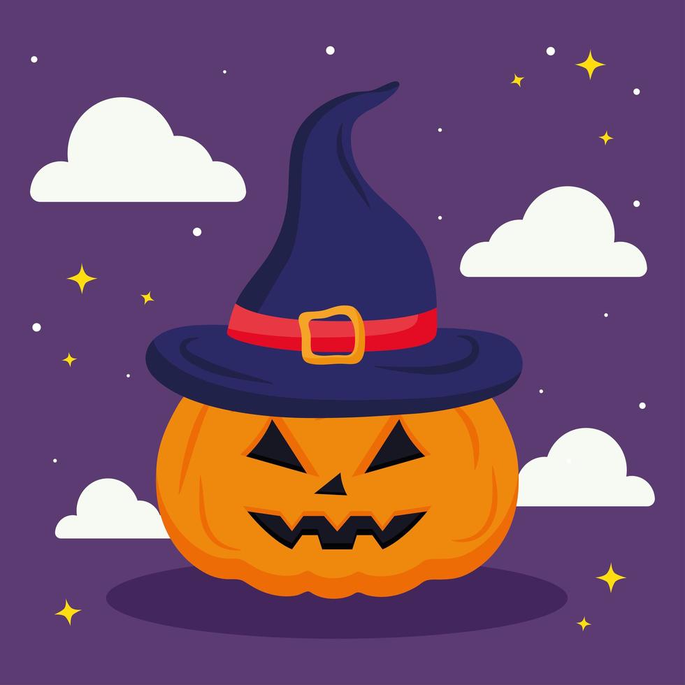 Halloween-pompoenbeeldverhaal met wolken vectorontwerp vector