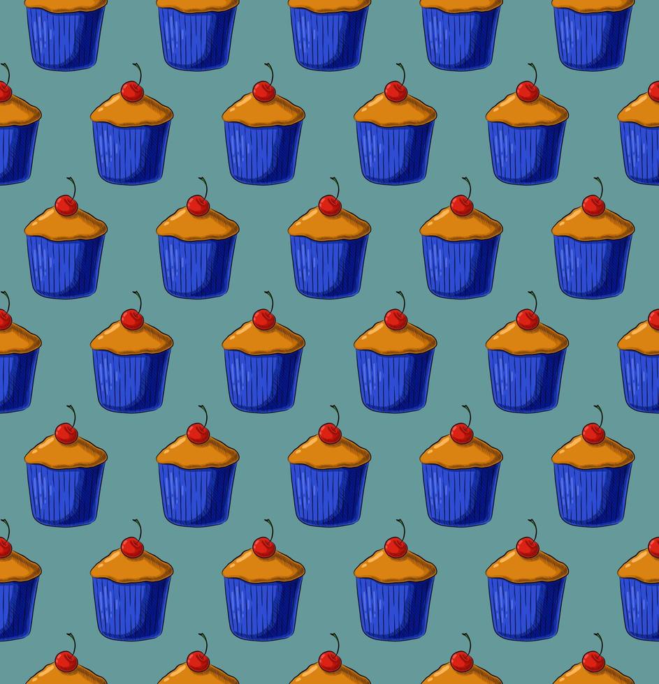 munt licht blauw naadloos vector achtergrond met vers heerlijk cupcakes