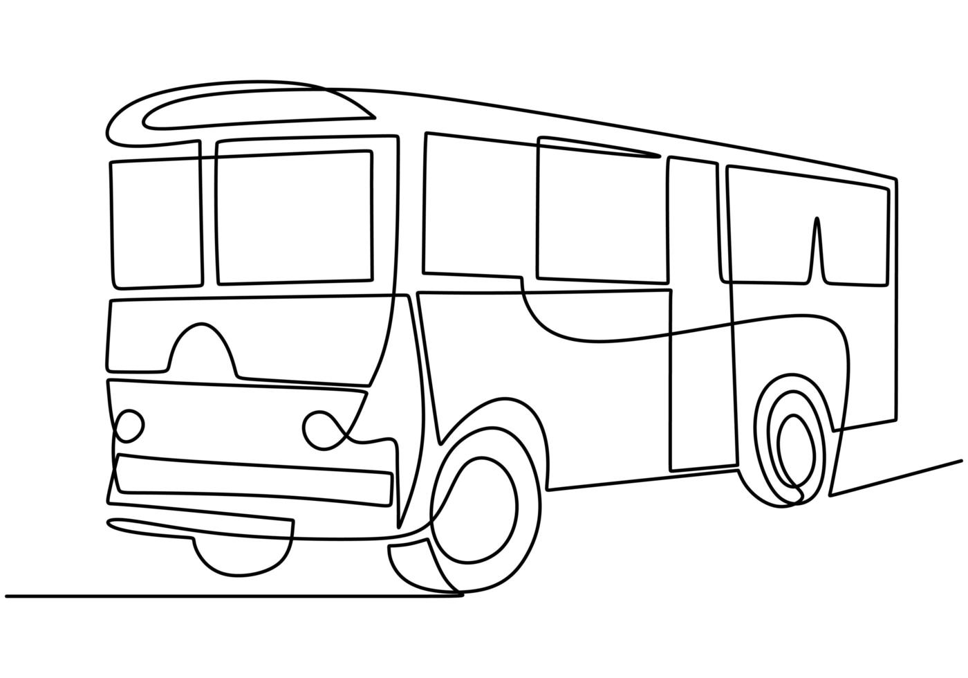 enkele doorlopende lijntekening van schoolbus. regelmatig gebruikt om studenten te vervoeren. vector