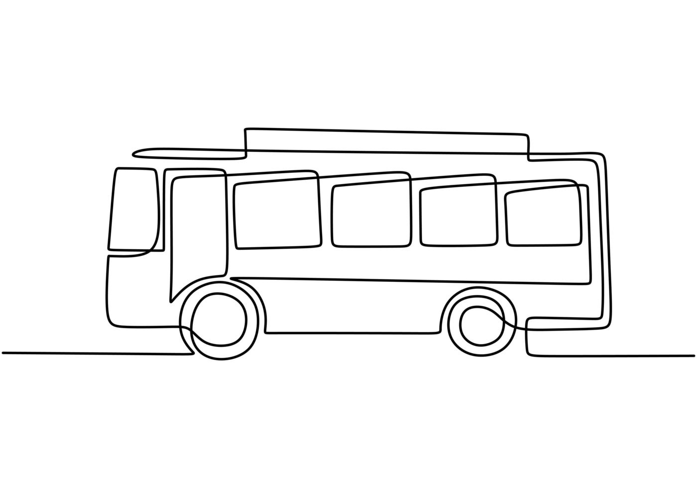 enkele doorlopende lijntekening van schoolbus. regelmatig gebruikt om studenten te vervoeren. vector