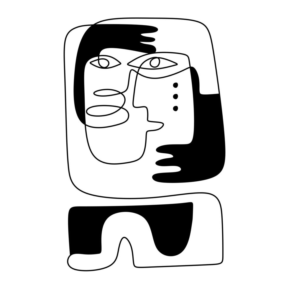 tribale mensen abstract inheemse Azteekse. continu een lijntekening, minimalisme zwart en wit. vector