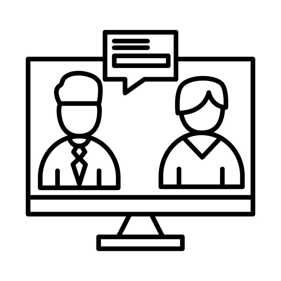 collega's mannen in computer met bubble lijn stijl pictogram vector design