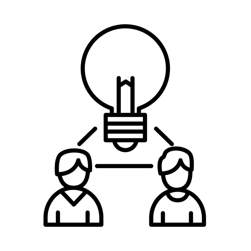 collega's mannen met gloeilamp lijn stijl pictogram vector design