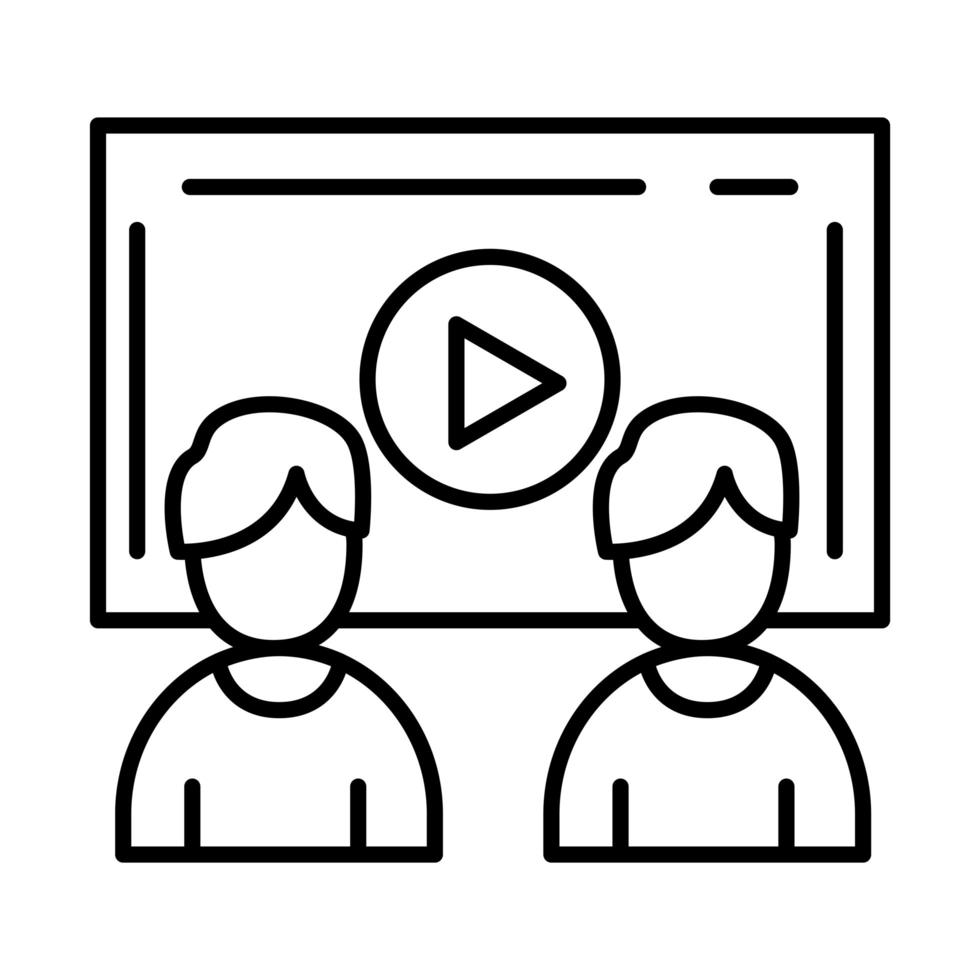 collega's mannen met videoscherm lijn stijl pictogram vector design