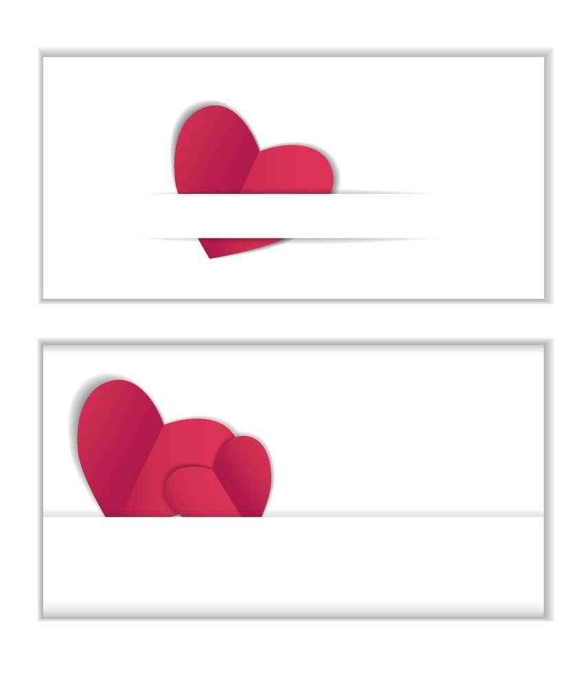 rood papier vector harten in een envelop, Valentijn voor valentijnsdag dag. gemakkelijk minimalistische banier met ruimte voor tekst, kopiëren ruimte. Aan een wit achtergrond. realistisch vector grafiek zonder raster Effecten.