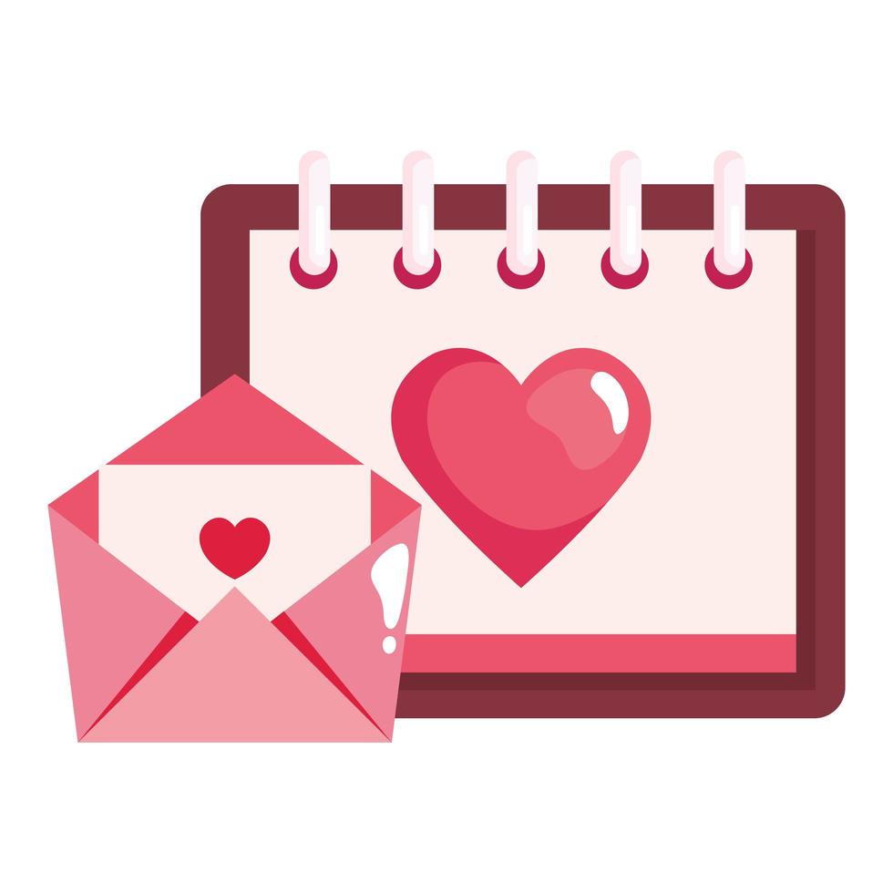 kalender met hart en envelop geïsoleerd pictogram vector
