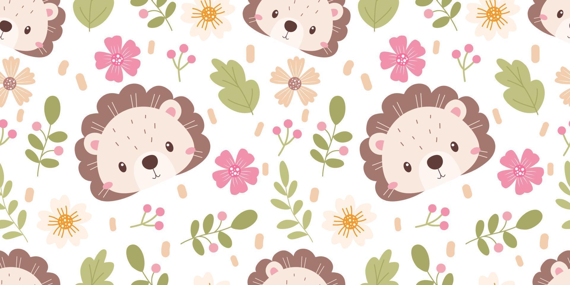 schattig dieren gezicht en bloemen naadloos patroon vector