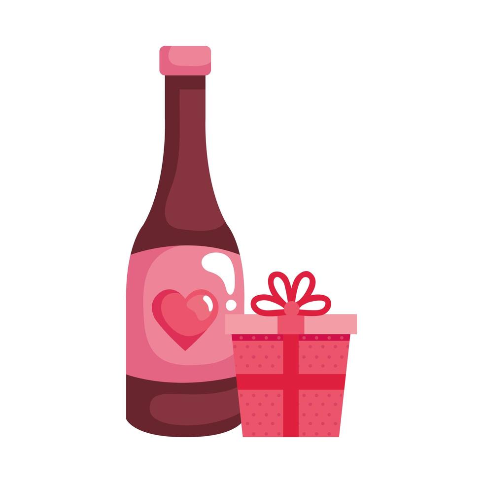 geschenkdoos met geïsoleerde fles wijn pictogram vector