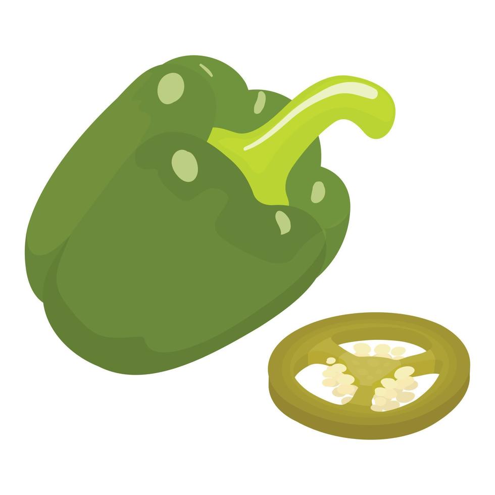 groen groente icoon isometrische vector. groen zoet peper en heet peper plak vector