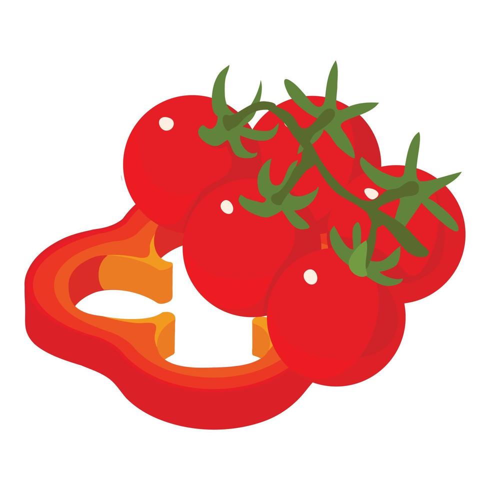 rood groente icoon isometrische vector. kers tomaat en zoet rood peper stuk vector